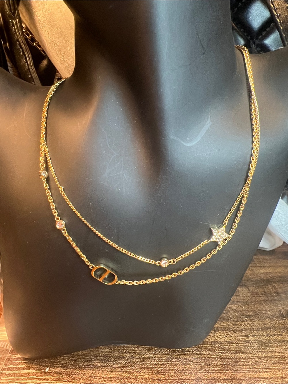 Elegant Gold Layered Necklace with Crystal Accents